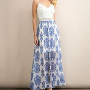 Soieblu Ocean Blue Damask Maxi Dress